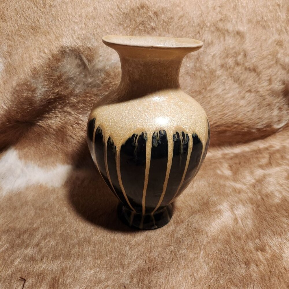 Mid Century Modern Textured Drip Glaze Ceramic Vase